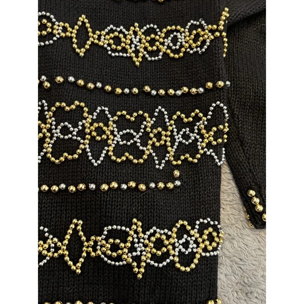 VTG Victoria Harbour Sweater Womens Medium Black Beaded Cowl Neck Embellished